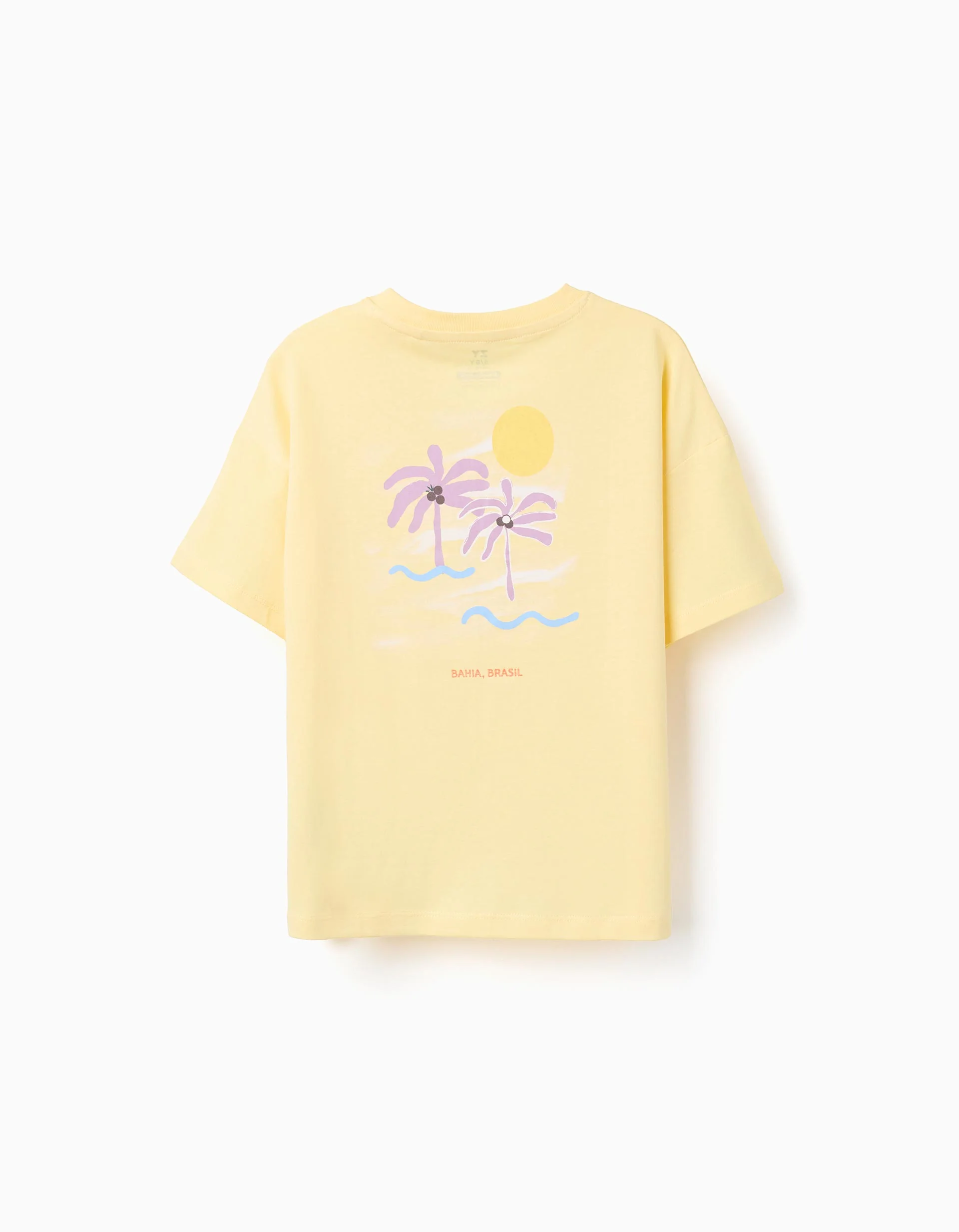 Cotton T-shirt with Banho de Mar print for boys, yellow