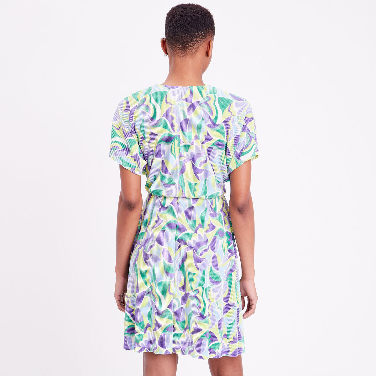 Robe évasée plissée beige femme