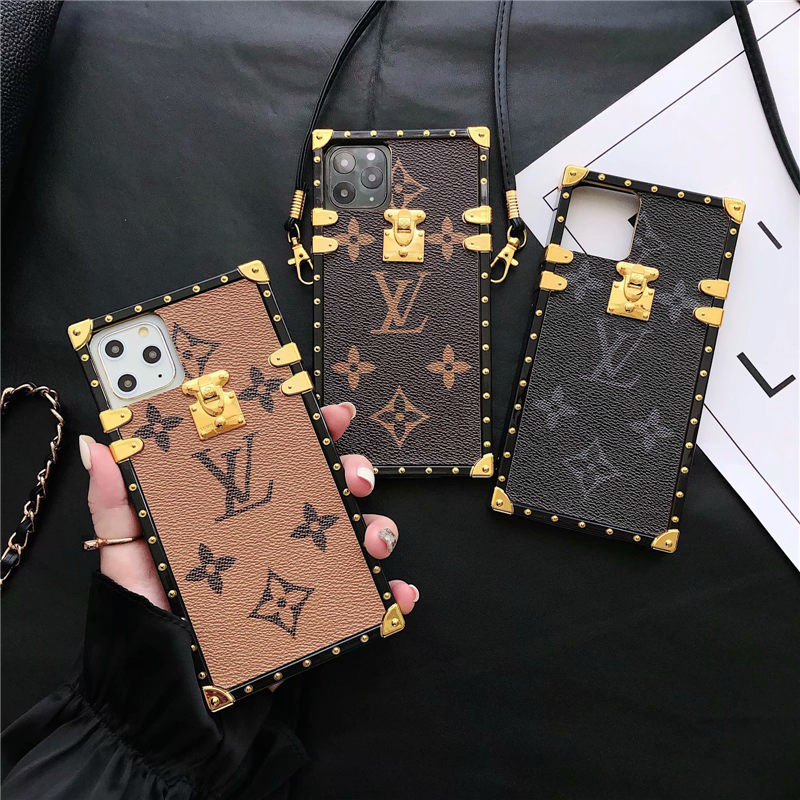 iphone16/16pro 携帯 カバー ブランド LV アイ トランク iphone15/14pro ショルダーケース ヴィトン風 アイフォン13pro max/12/11 ケース レッド ピンク スマホケース 斜め掛け おしゃれ