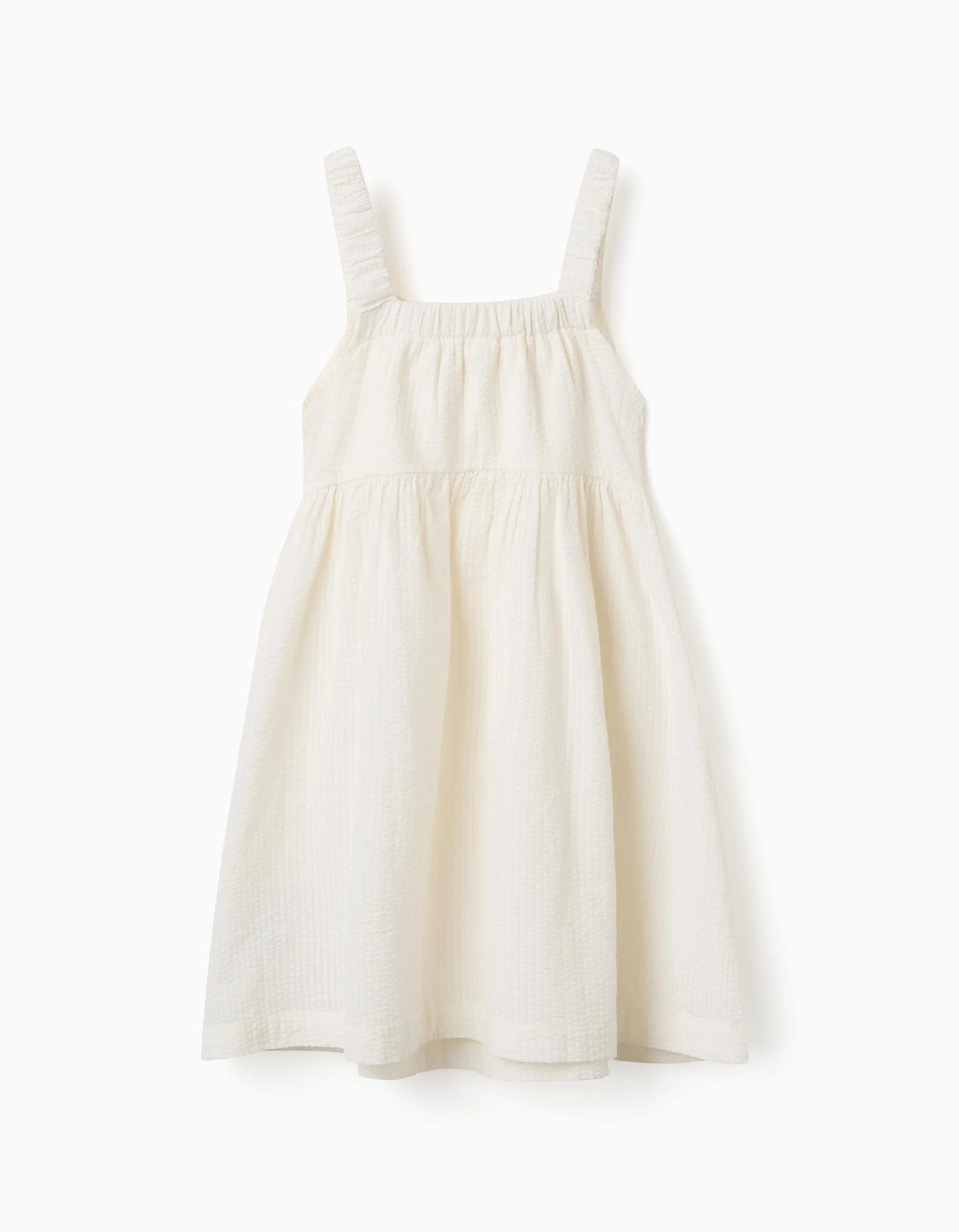 Sleeveless cotton dress with elastic straps for girls, white