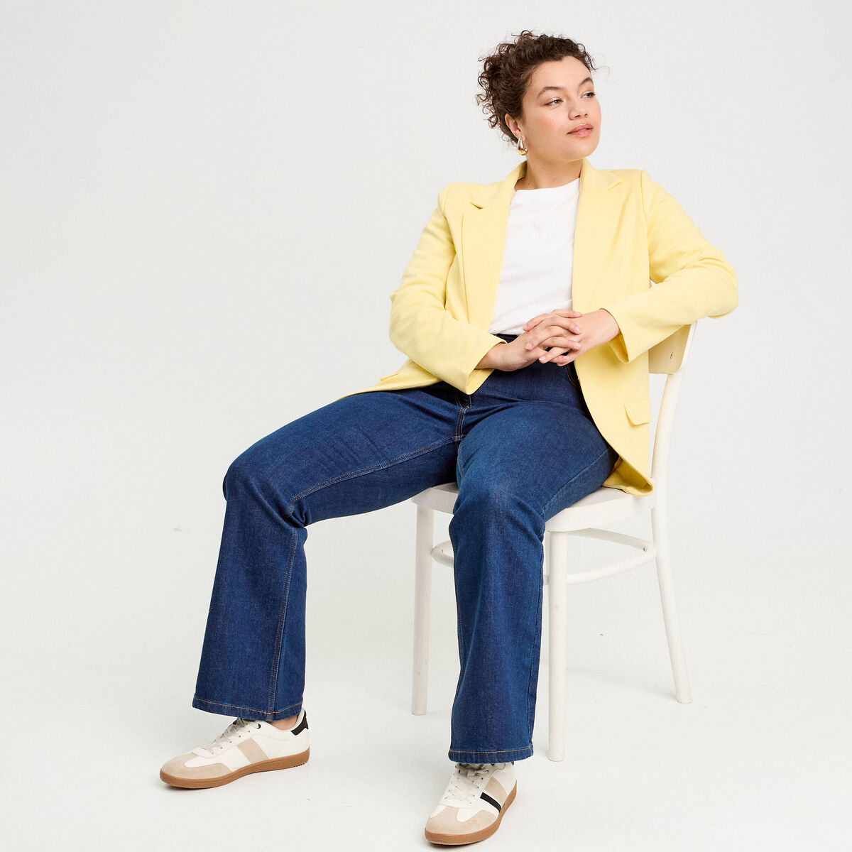 Veste blazer cintrée jaune clair femme