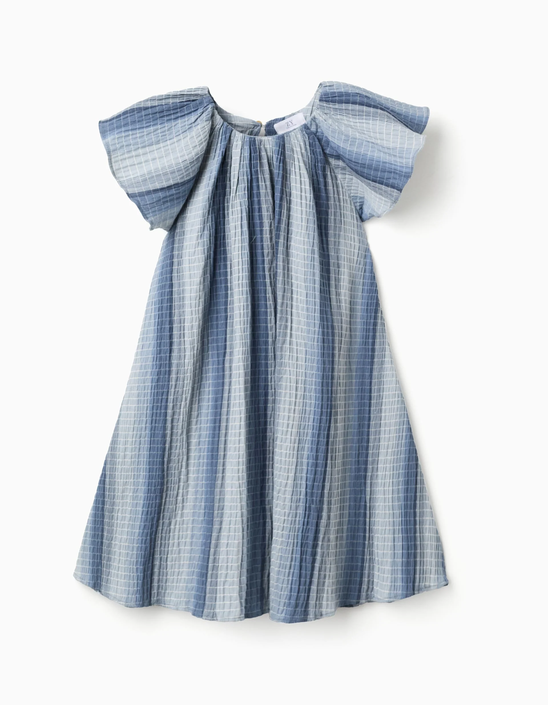 A-line cotton dress with butterfly sleeves for girls, blue