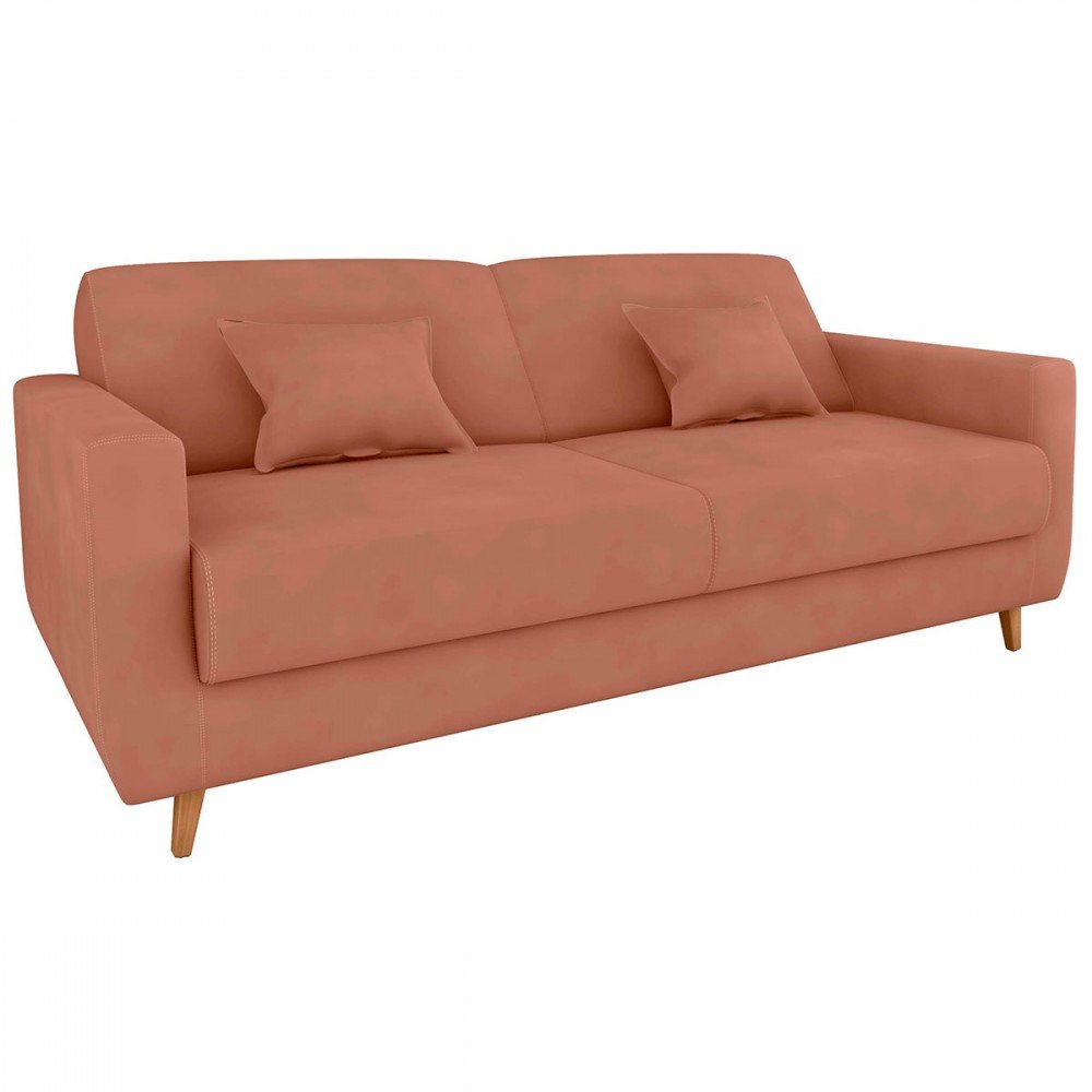 Sofá Cama 3 Lugares Emilia Reclinável Veludo Ferrugem - Matrix