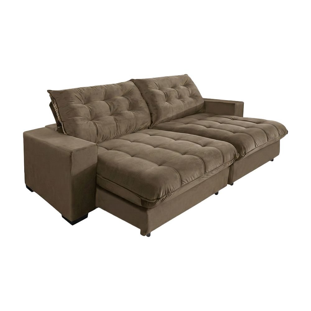 Sofá Califórnia Retrátil e Reclinável 5 Lugares 2,50m com Molas Ensacadas e Pillow Castor