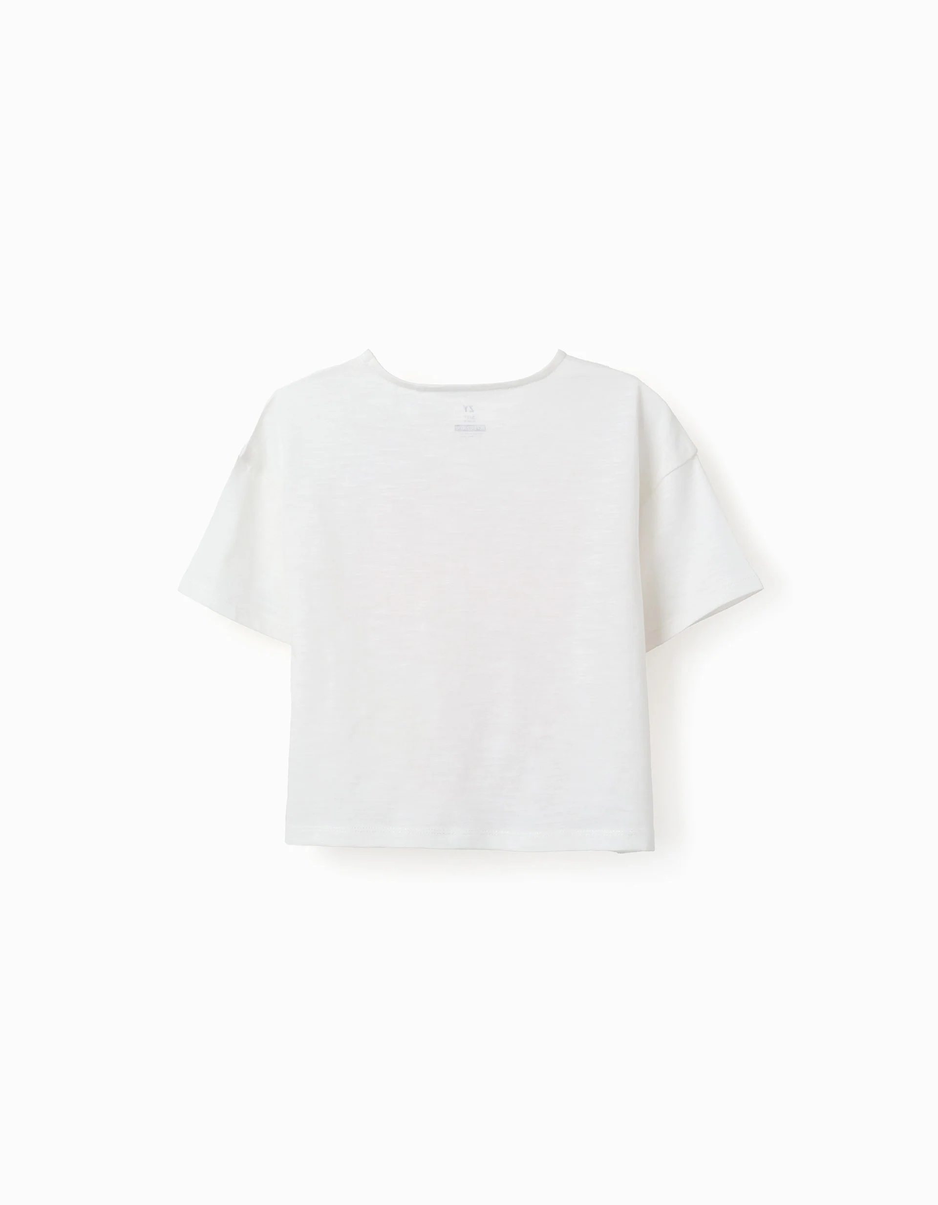 Cropped cotton T-shirt with beach front print for girls, white