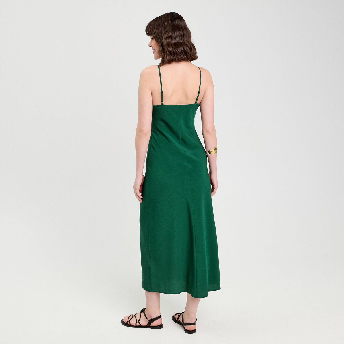 Robe longue ajustée dentelle vert foncé femme