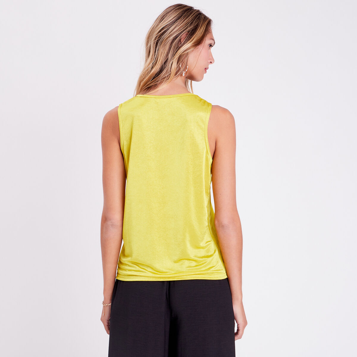 Blouse sans manches satin vert fluo femme