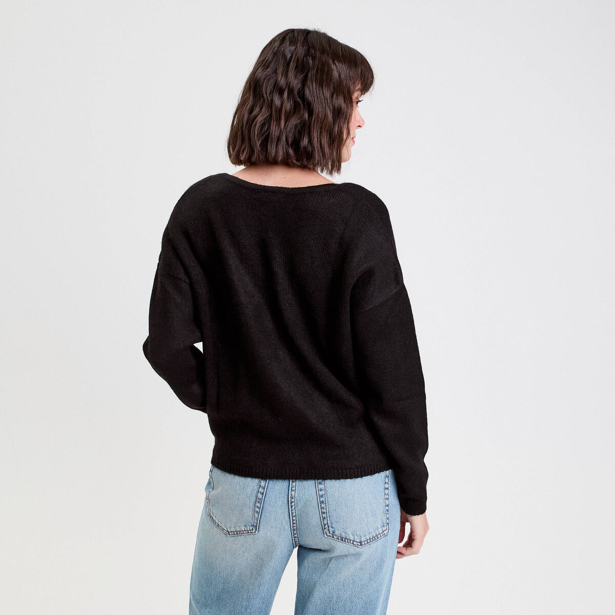 Gilet boutonné avec col en V noir femme