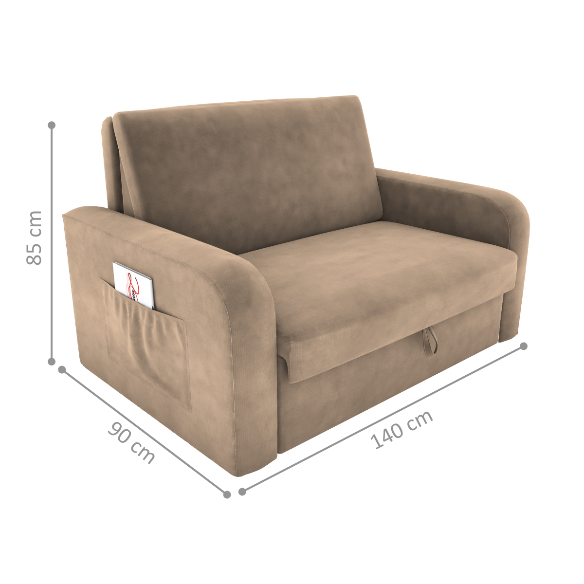 Sofá Cama com Baú 2 Lugares Raheny Suede Bege