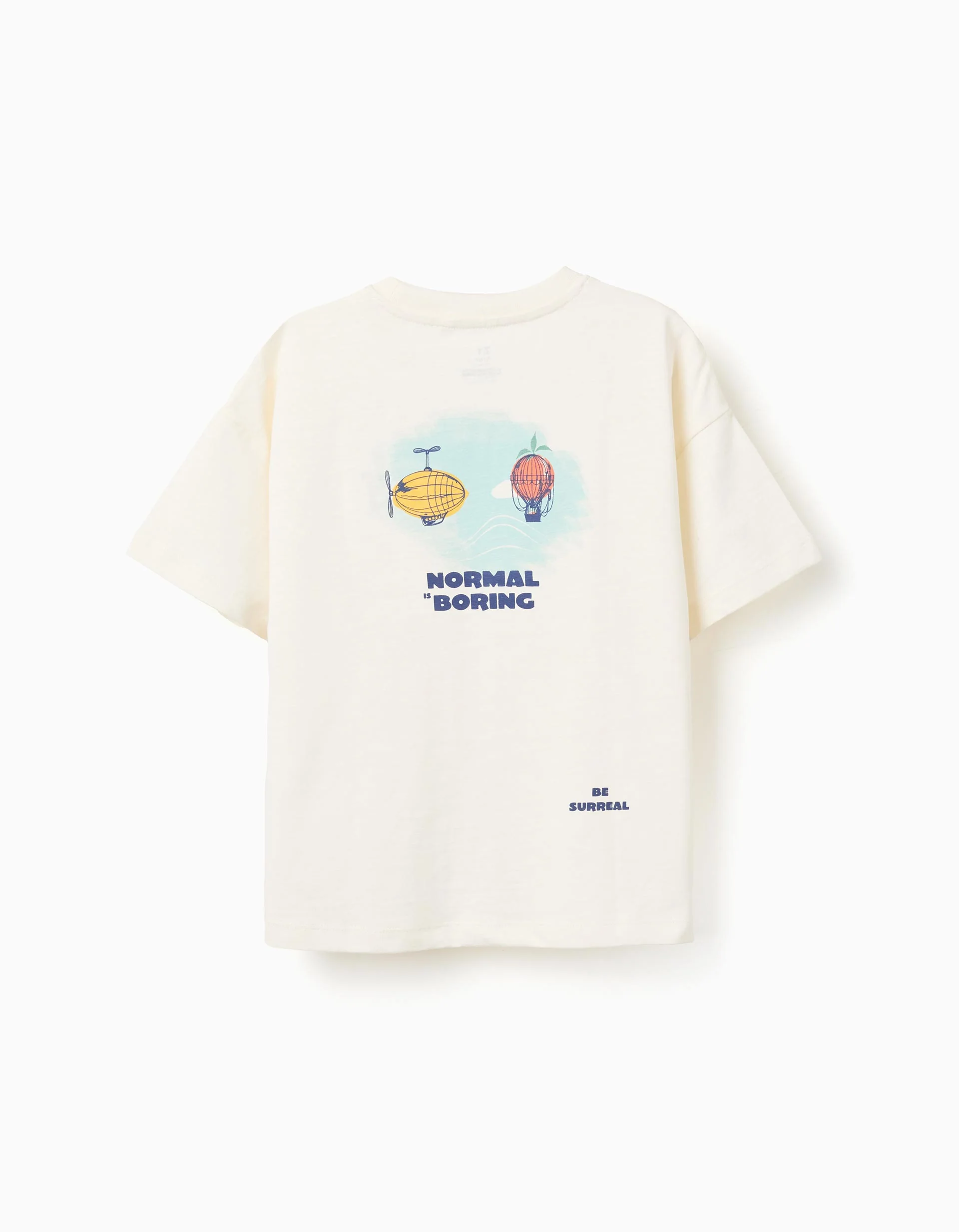 Cotton T-shirt with Normal is Boring print for boys, light beige