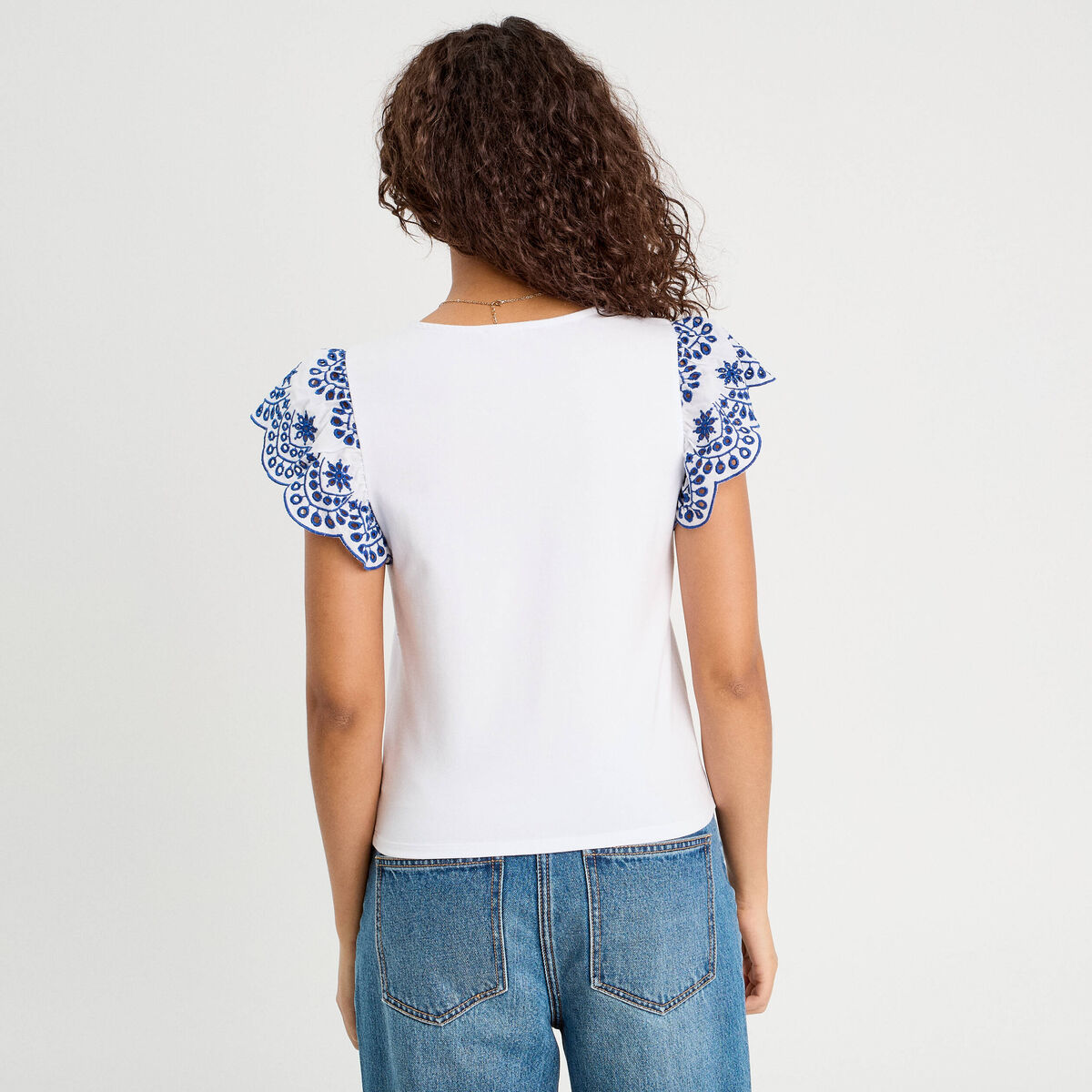 T-shirt manches brodées blanc femme