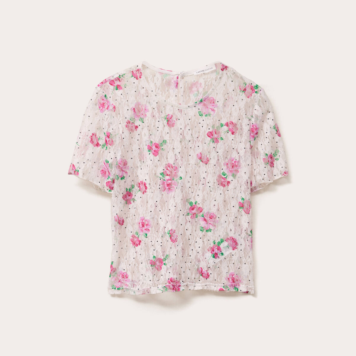 Blouse col rond manches courtes ecru femme