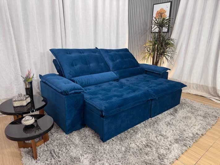 Sofá Retrátil Reclinável 2,00 M Azul 506 Tijuca Plus
