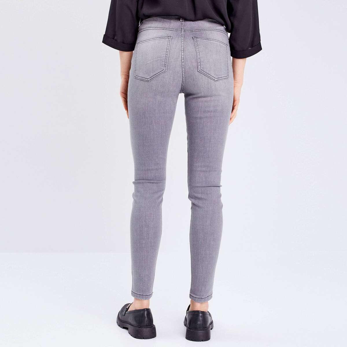 Jeans skinny taille haute denim gris clair femme