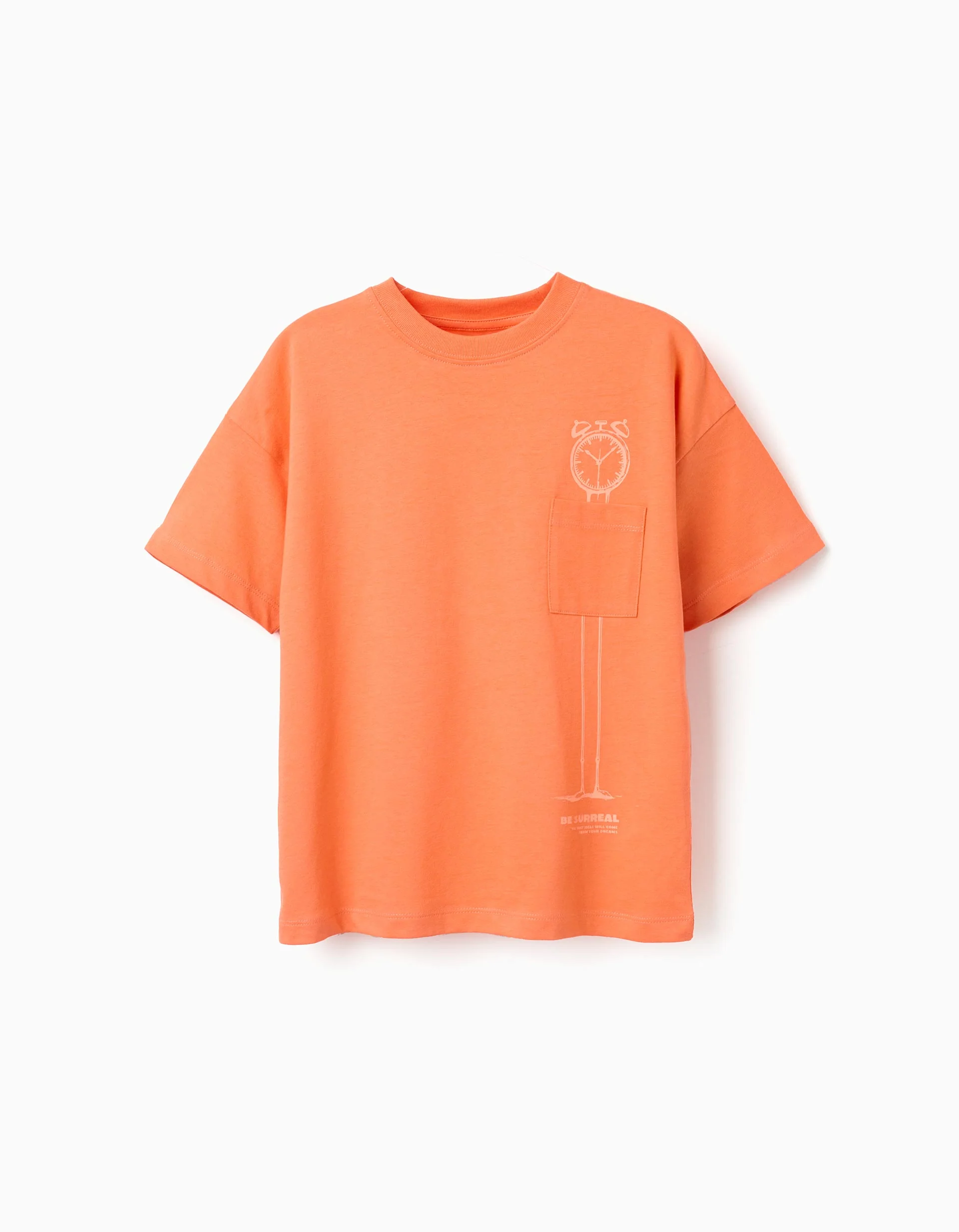 Cotton T-shirt with Be Surreal print for boys, orange