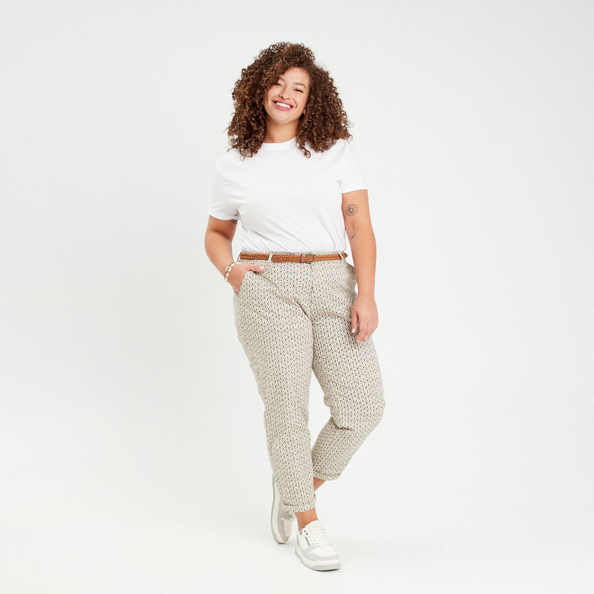 Pantalon chino slim 7/8ème blanc femme