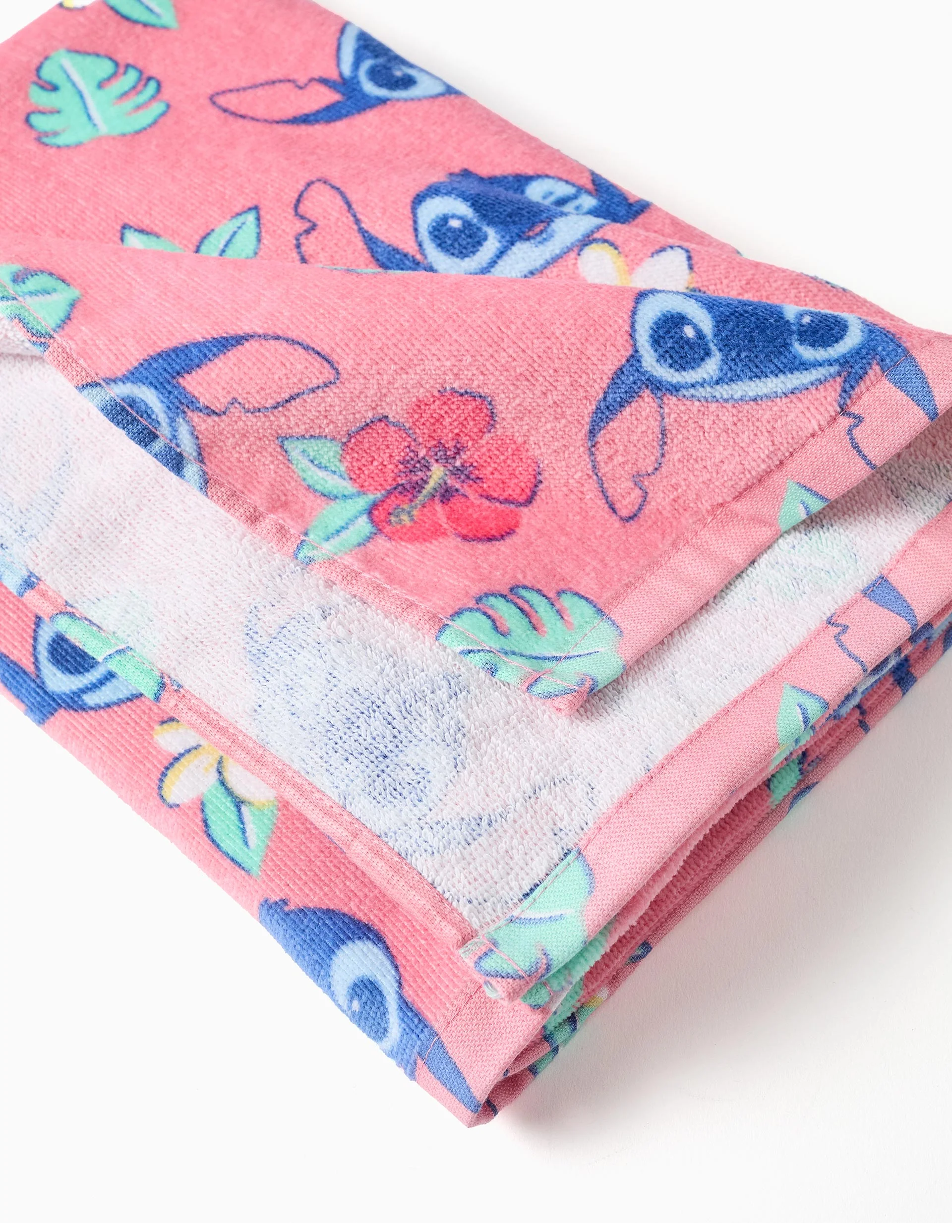 Cotton beach towel with Stitch motif for girls, pink