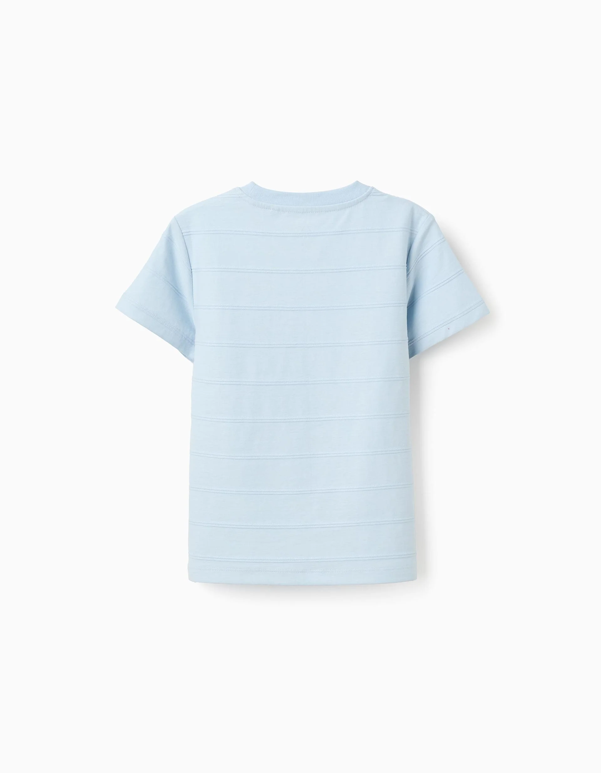 Cotton T-shirt with embossed lines and pocket for boys, light blue