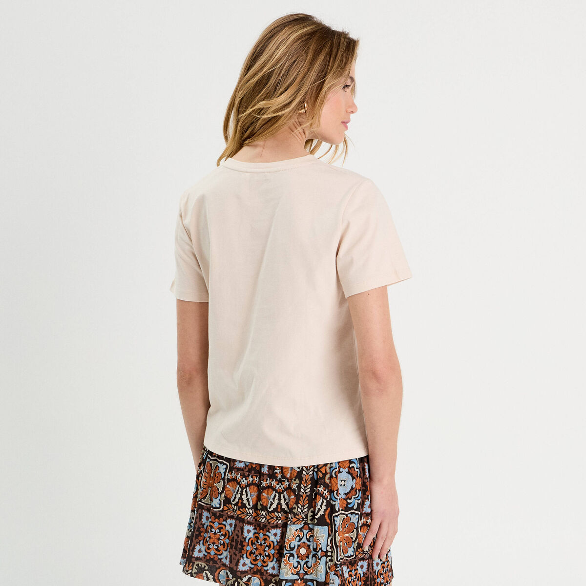 T-shirt poche effet crochet beige femme