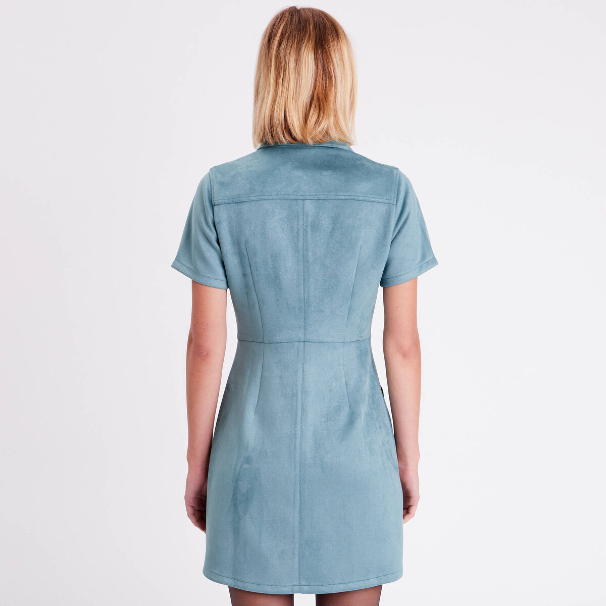 Robe droite boutonnée suédine vert foncé femme