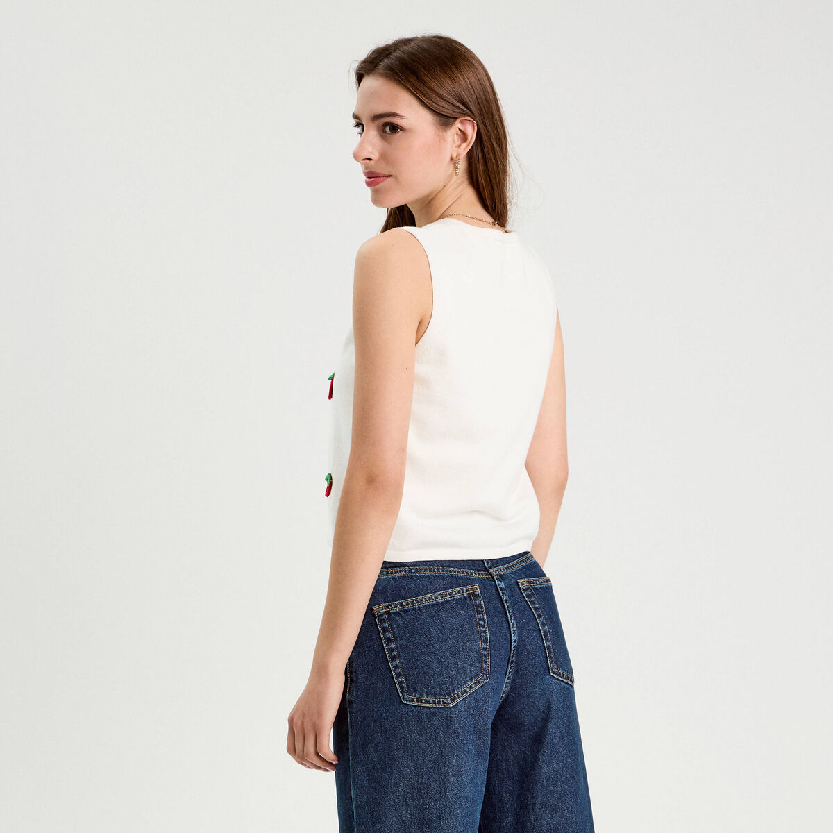 Gilet noué sans manches ecru femme