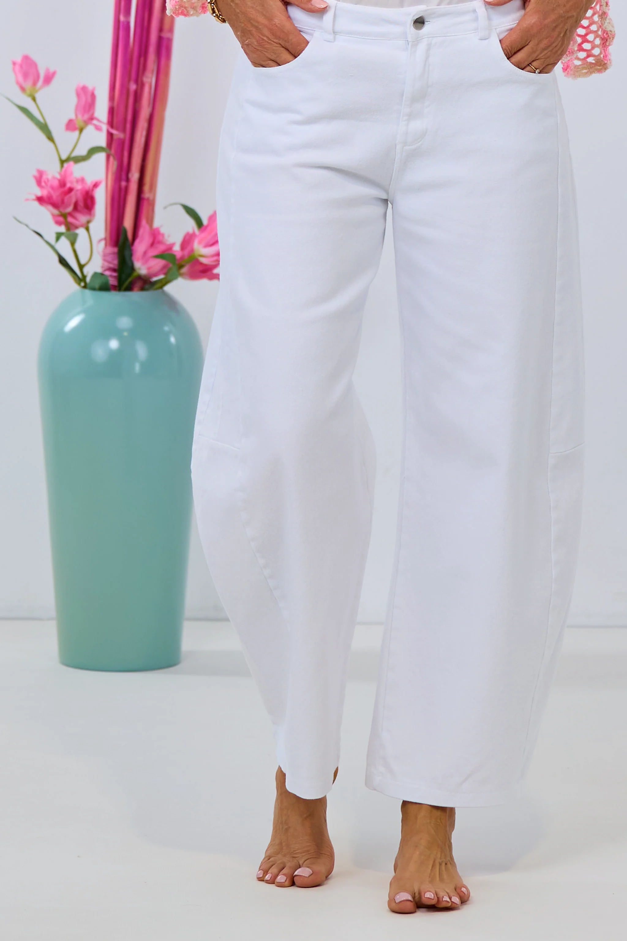 5-Pocket Balloon-Jeans, weiß