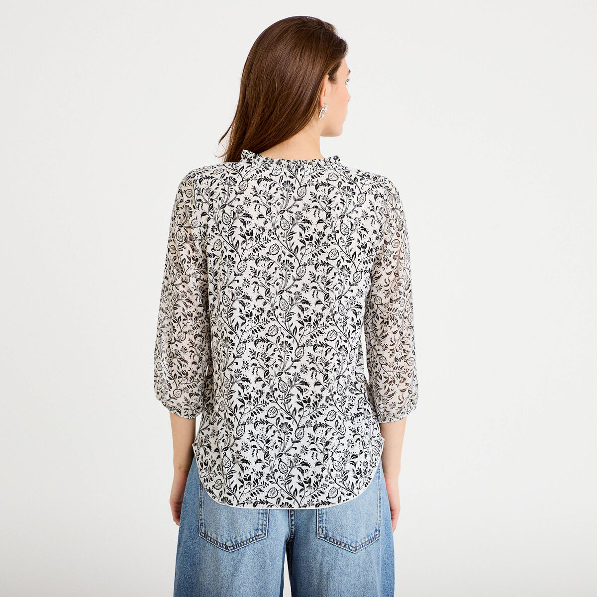 Blouse col v manches 3/4 blanc femme