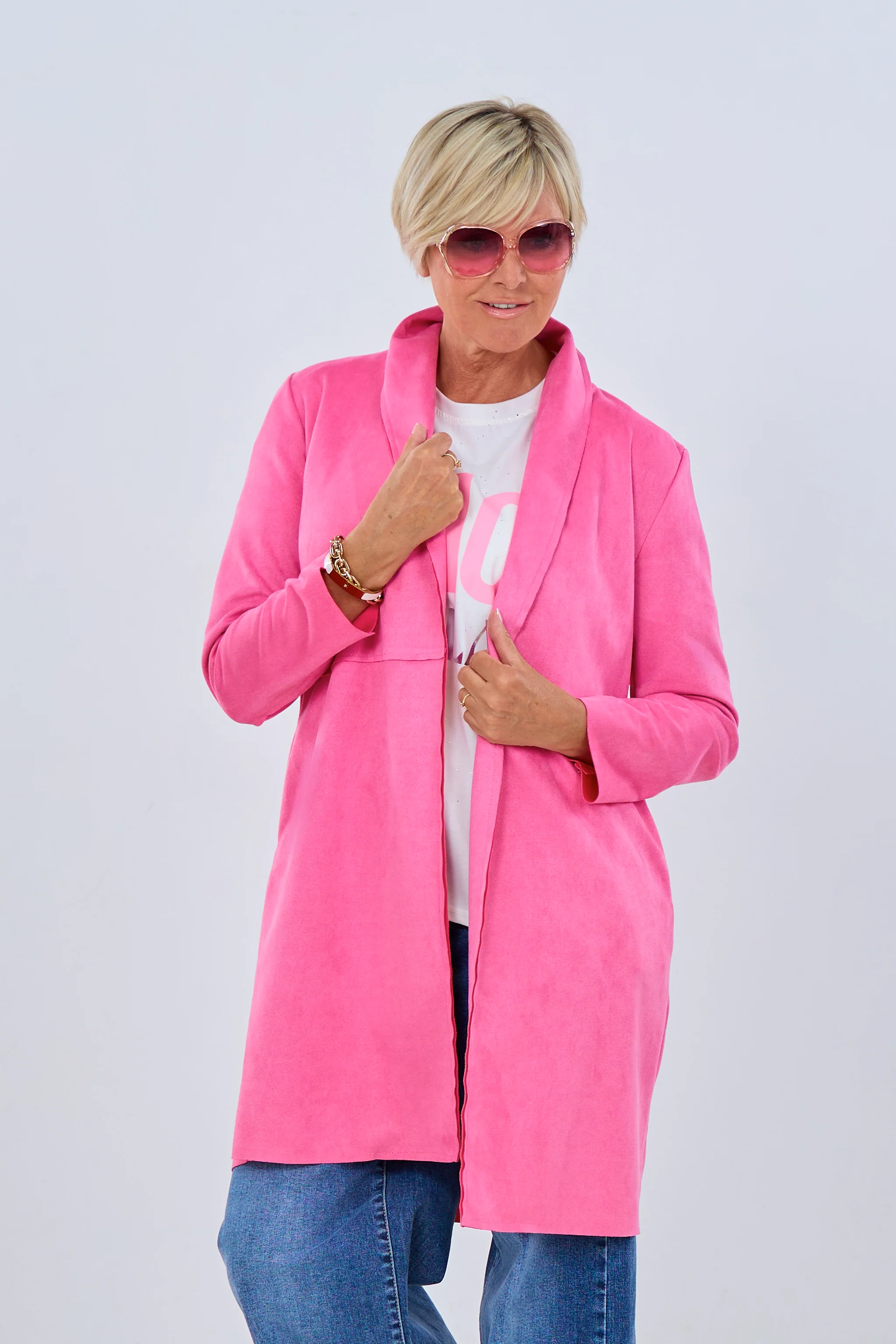 Leichter Mantel mit Reverskragen, pink