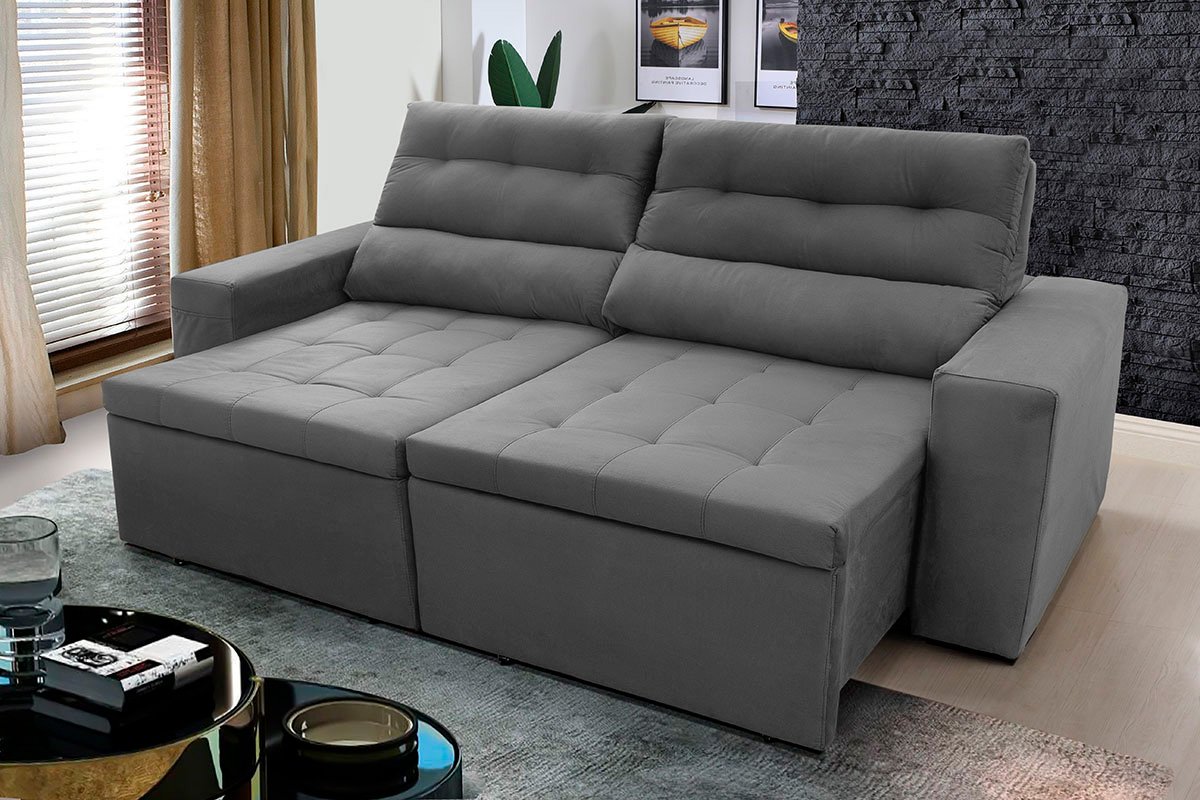 Sofá Retrátil/Reclinável Arizona 2,30m Suede Velut Cinza - King House