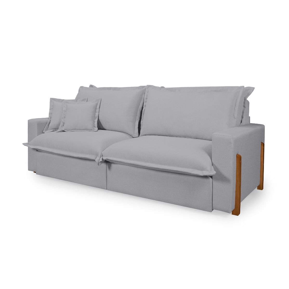 Sofá sem Caixa Retrátil Reclinável com Molas Ensacadas no Assento Tecido Linho Cinza Claro 2,00m