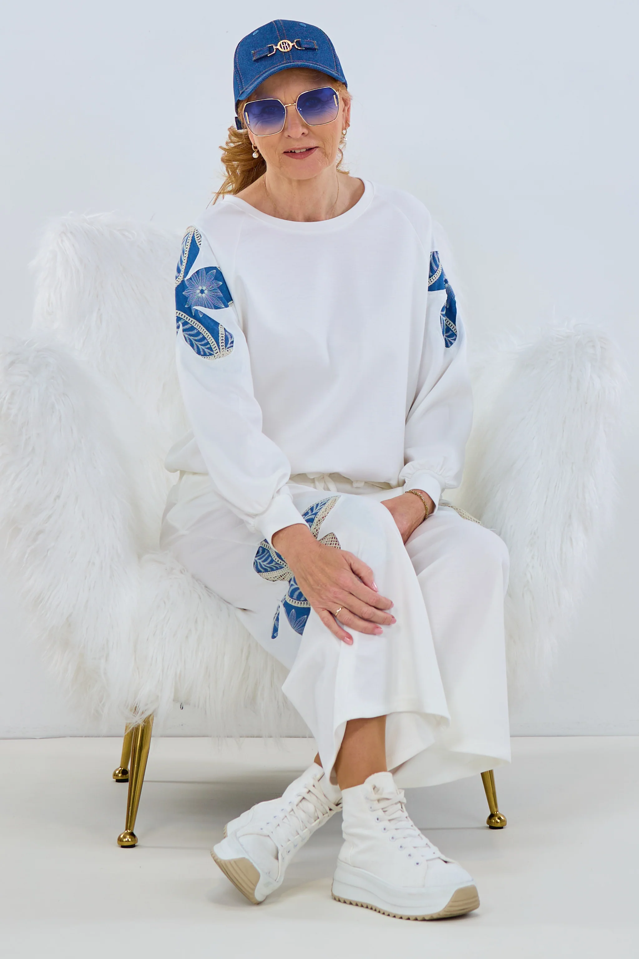 Lässiges Freizeitshirt, weiß/ecru-blau