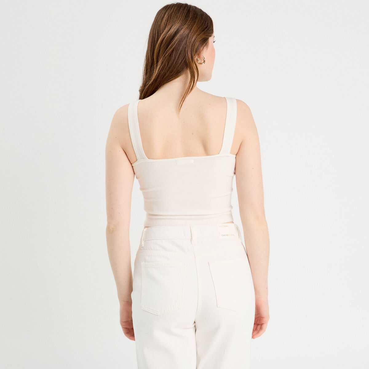 Débardeur tricot brodé ecru femme