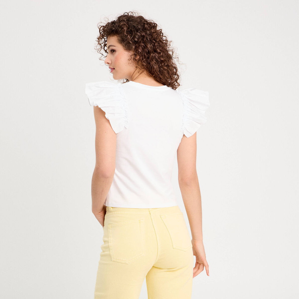 T-shirt manches volants blanc femme