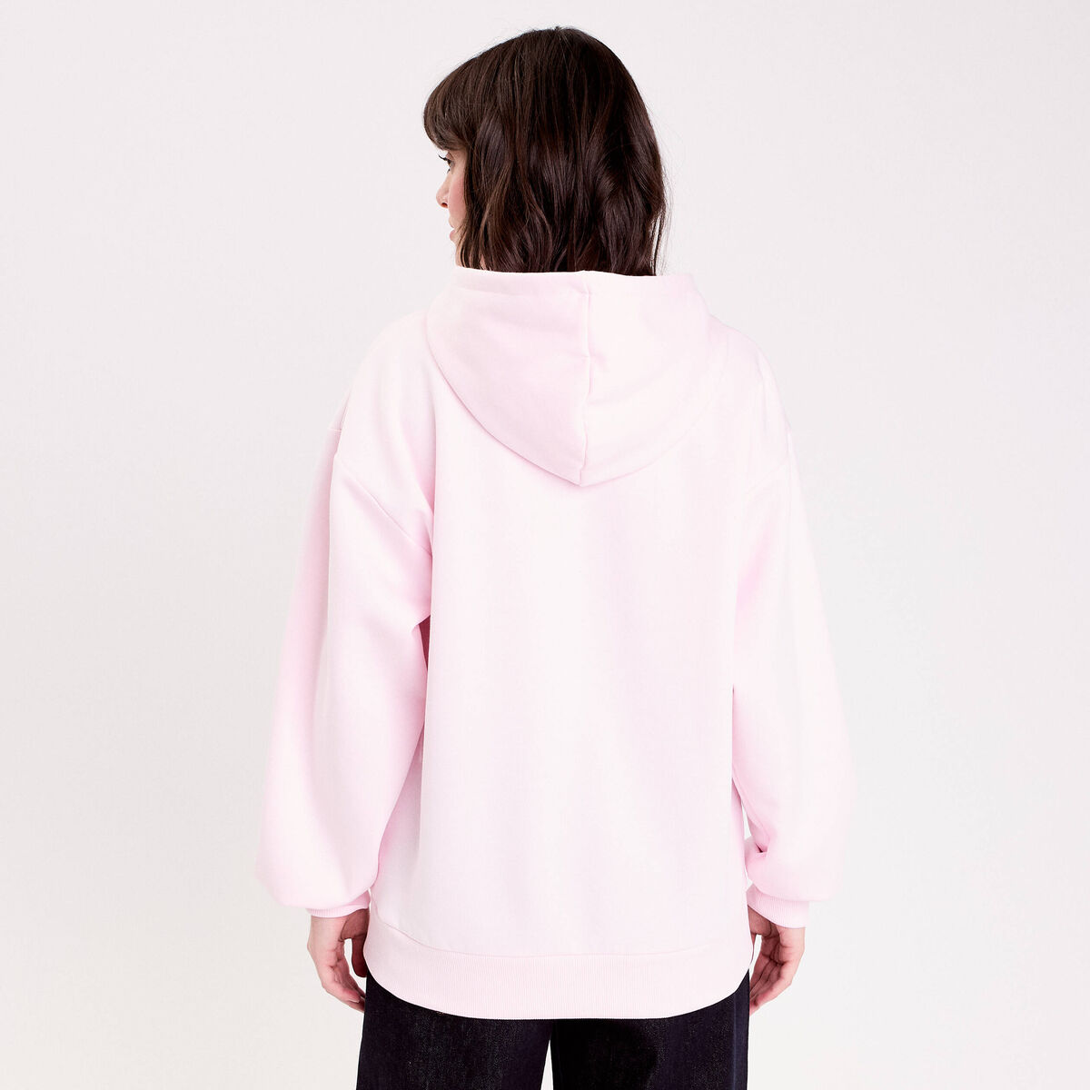 Sweat oversize à capuche manches longues rose clair femme