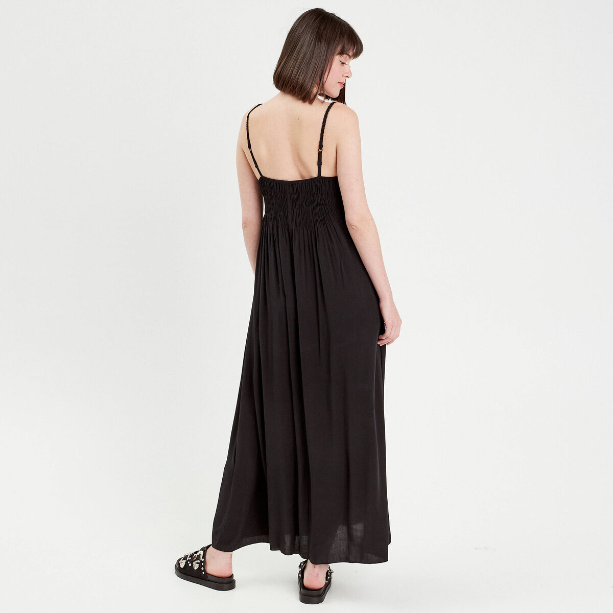 Robe longue évasée noir femme