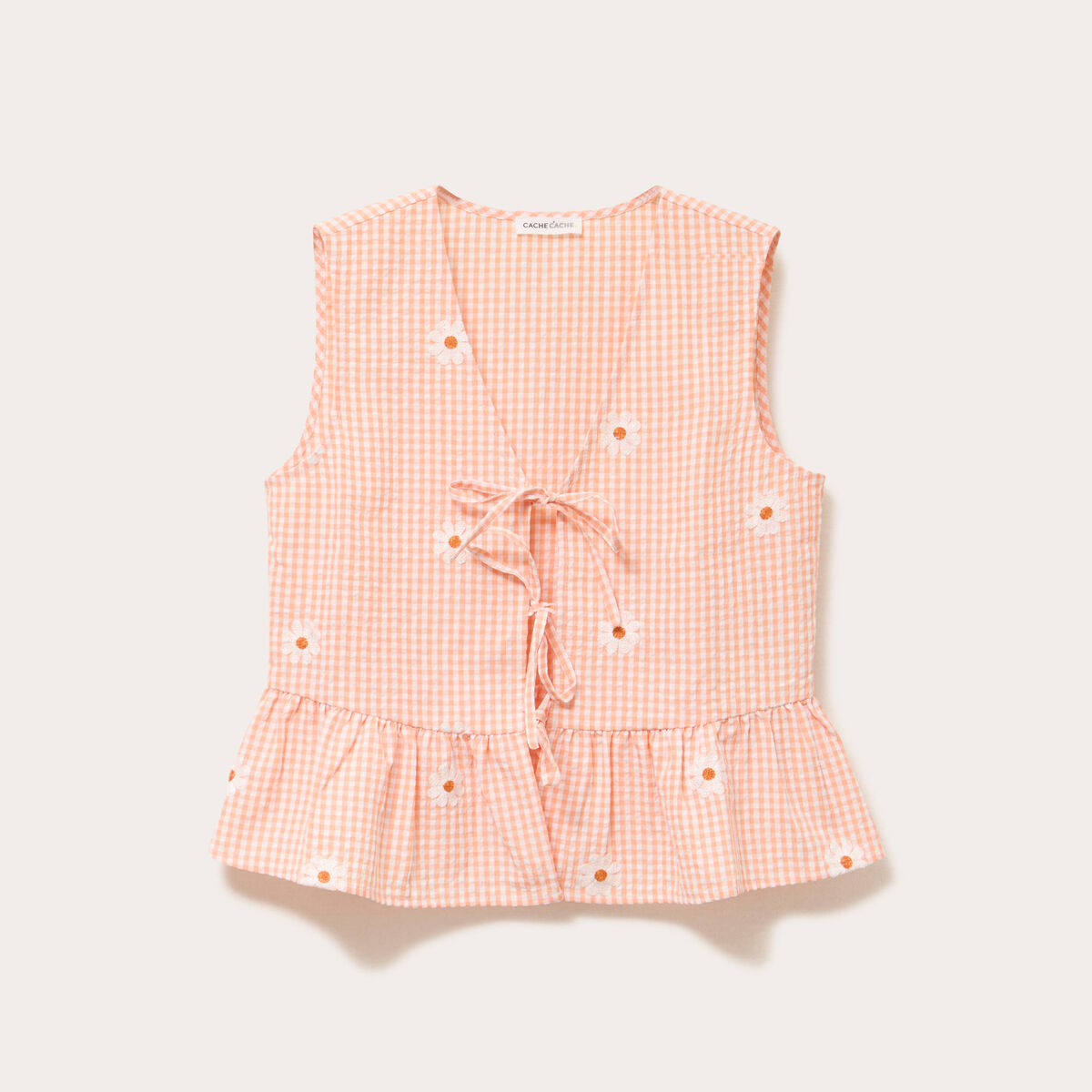 Blouse sans manches col V broderie orange femme