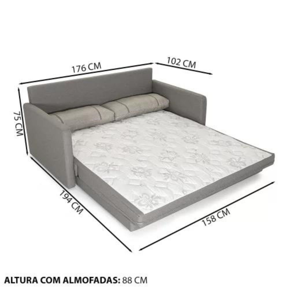 Sofá-Cama com Colchão de Casal, 2 Lugares, Linho Cinza