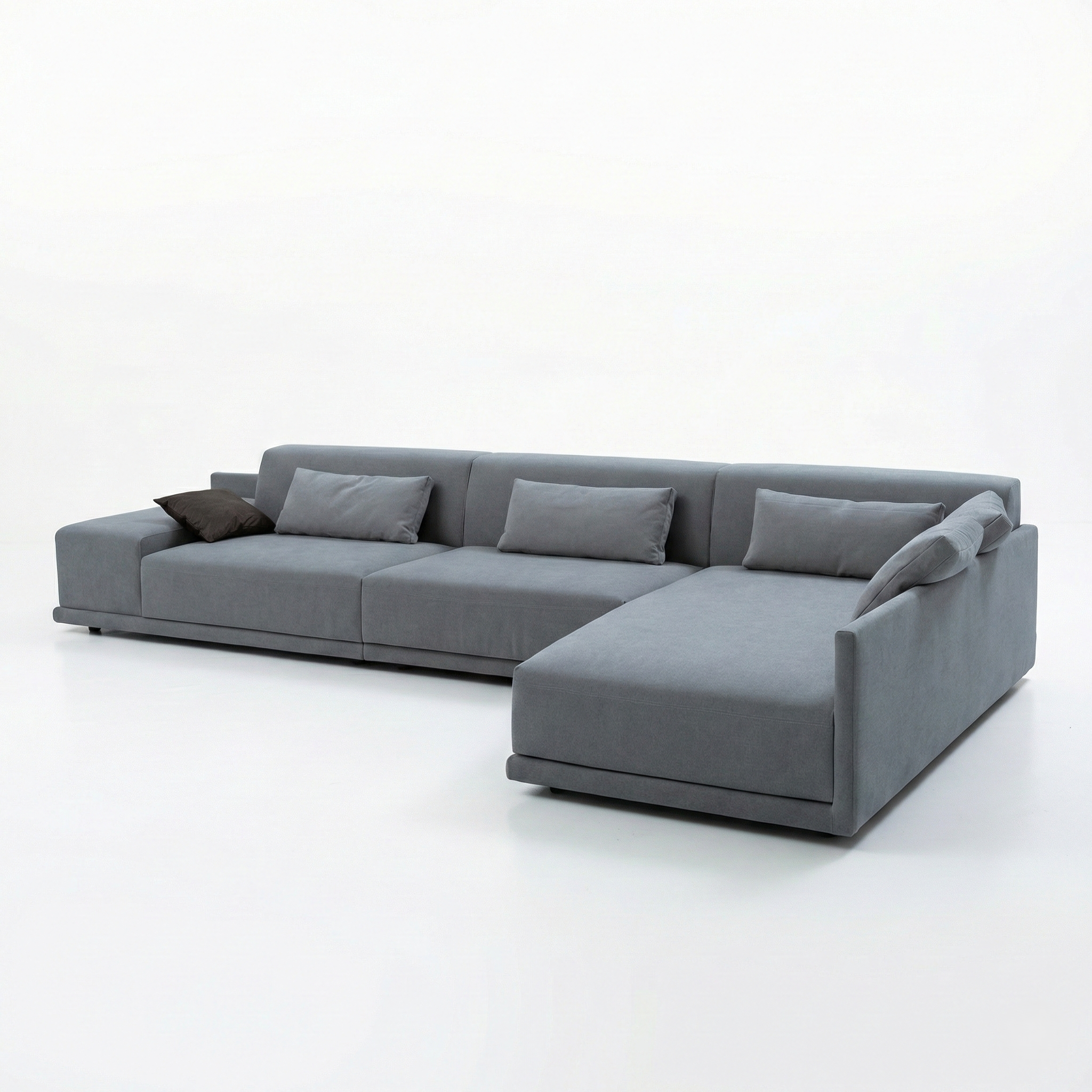 Sofá de Canto 5 Lugares com Chaise Lado Direito em Sarja 336x196cm Cinza Médio