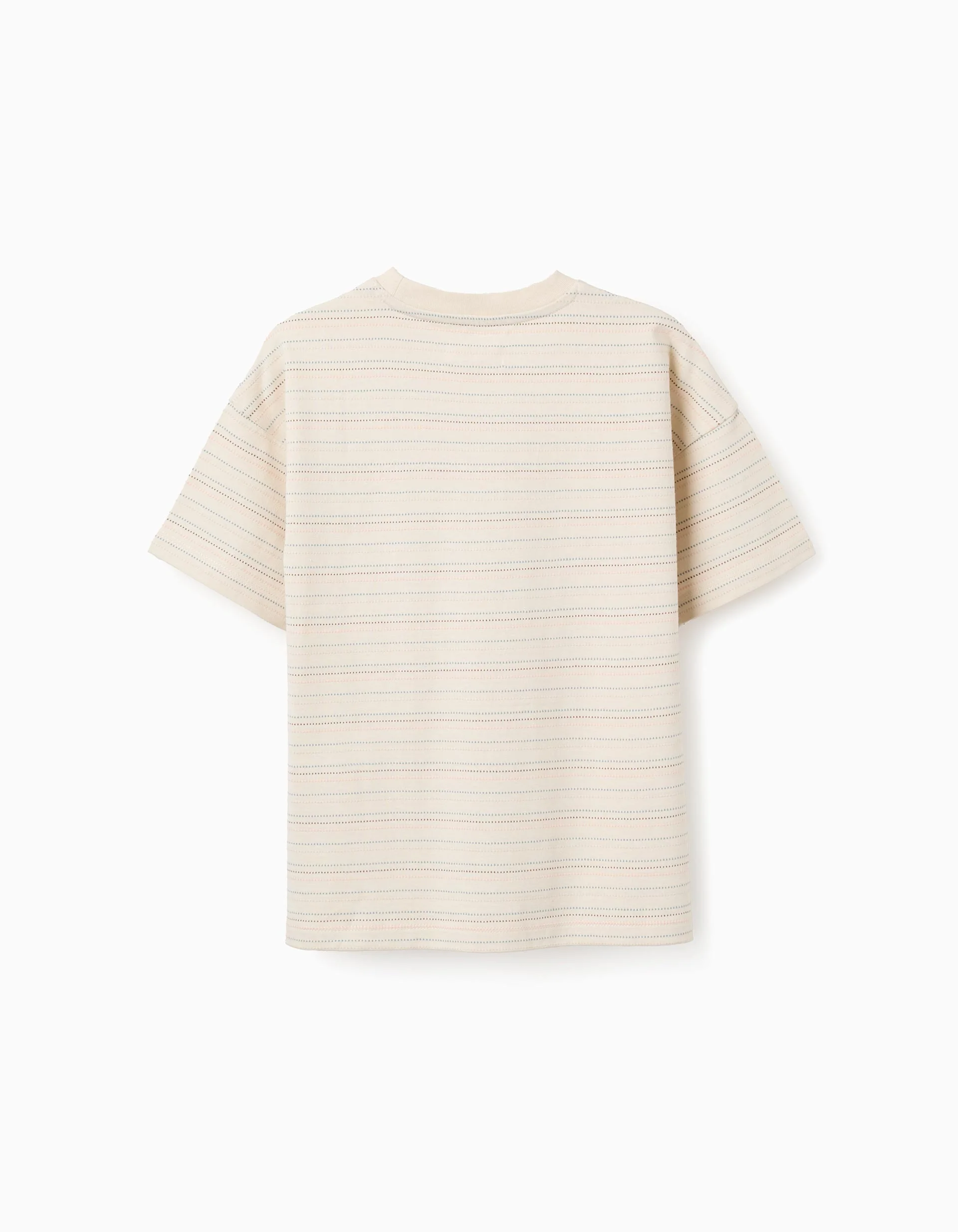 Cotton T-shirt with jacquard stripes for boys, light beige