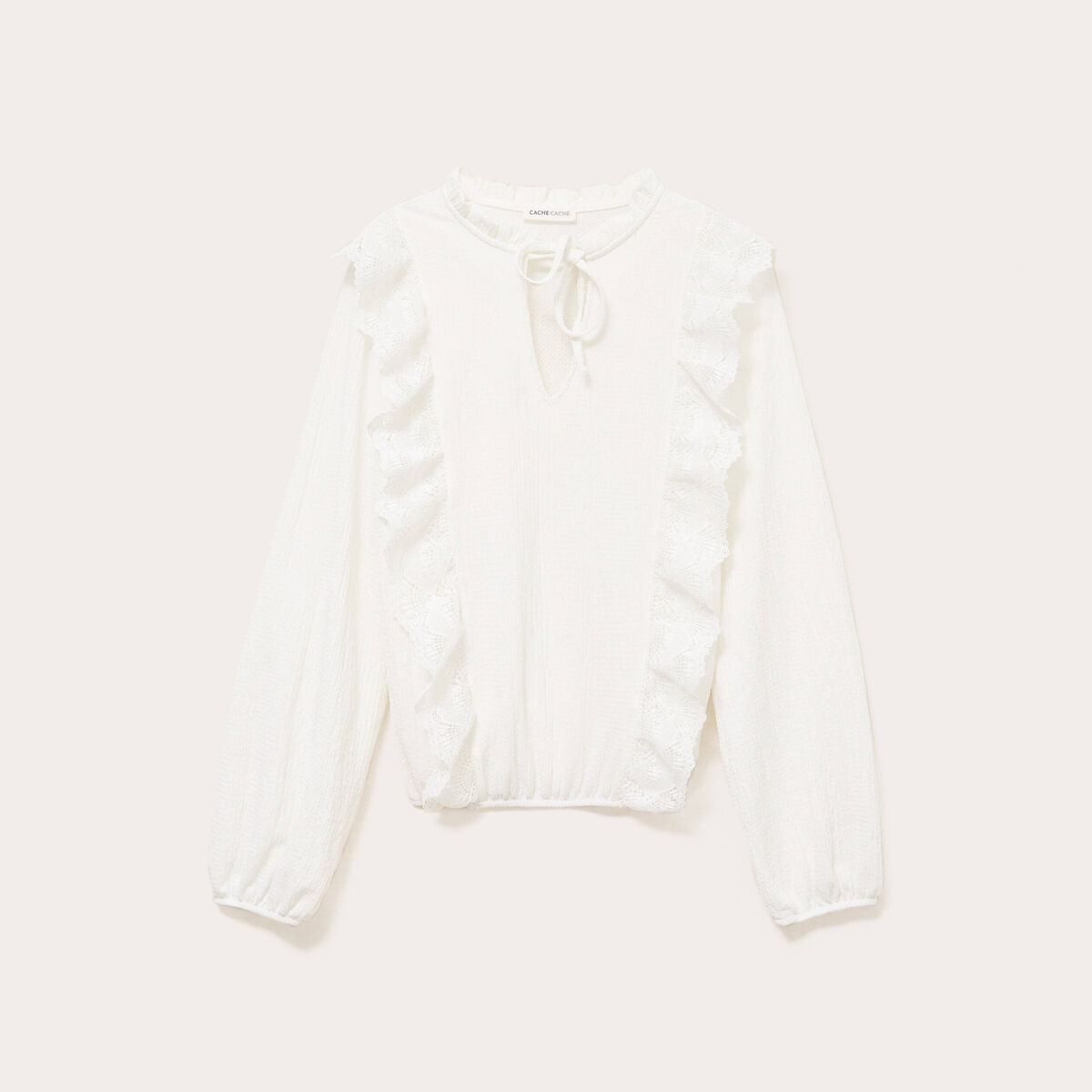 Blouse col mao bas resserré dentelle ecru femme