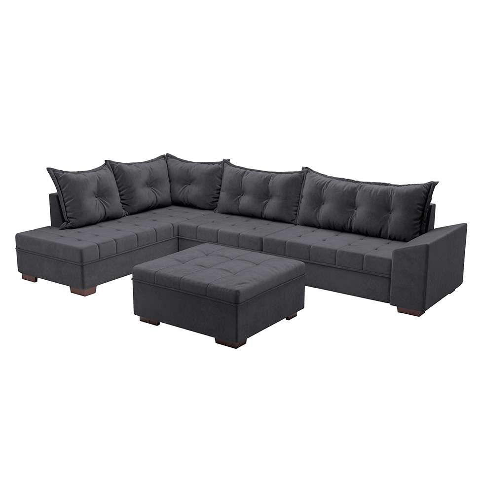 Sofá de Canto Itapema Veludo Grafite em Promoção | Ofertas na Americanas