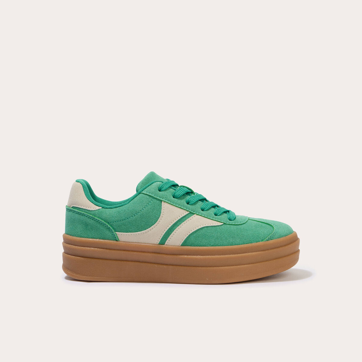 Basket aspect daim vert femme