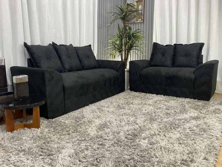 Sofá de 2 e 3 Lugares Porto Tecido Suede: Preto