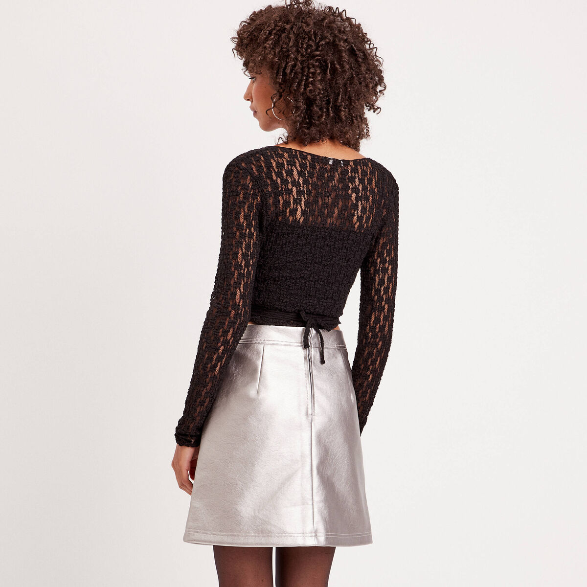 T-shirt dentelle noué noir femme