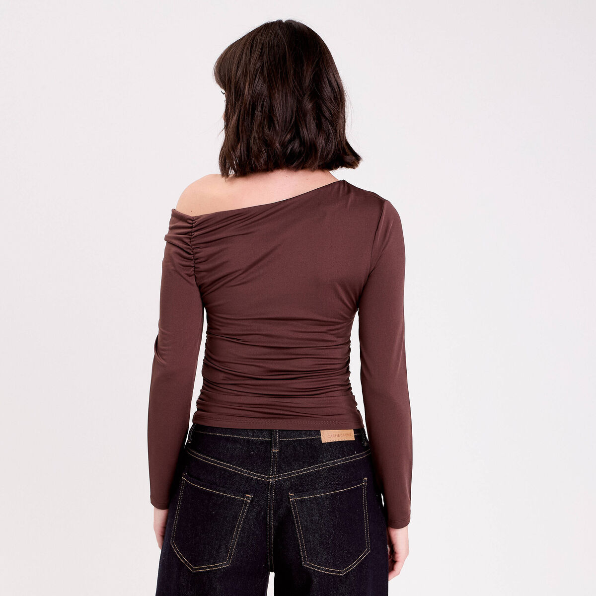T-shirt ajusté manches longues marron foncé femme