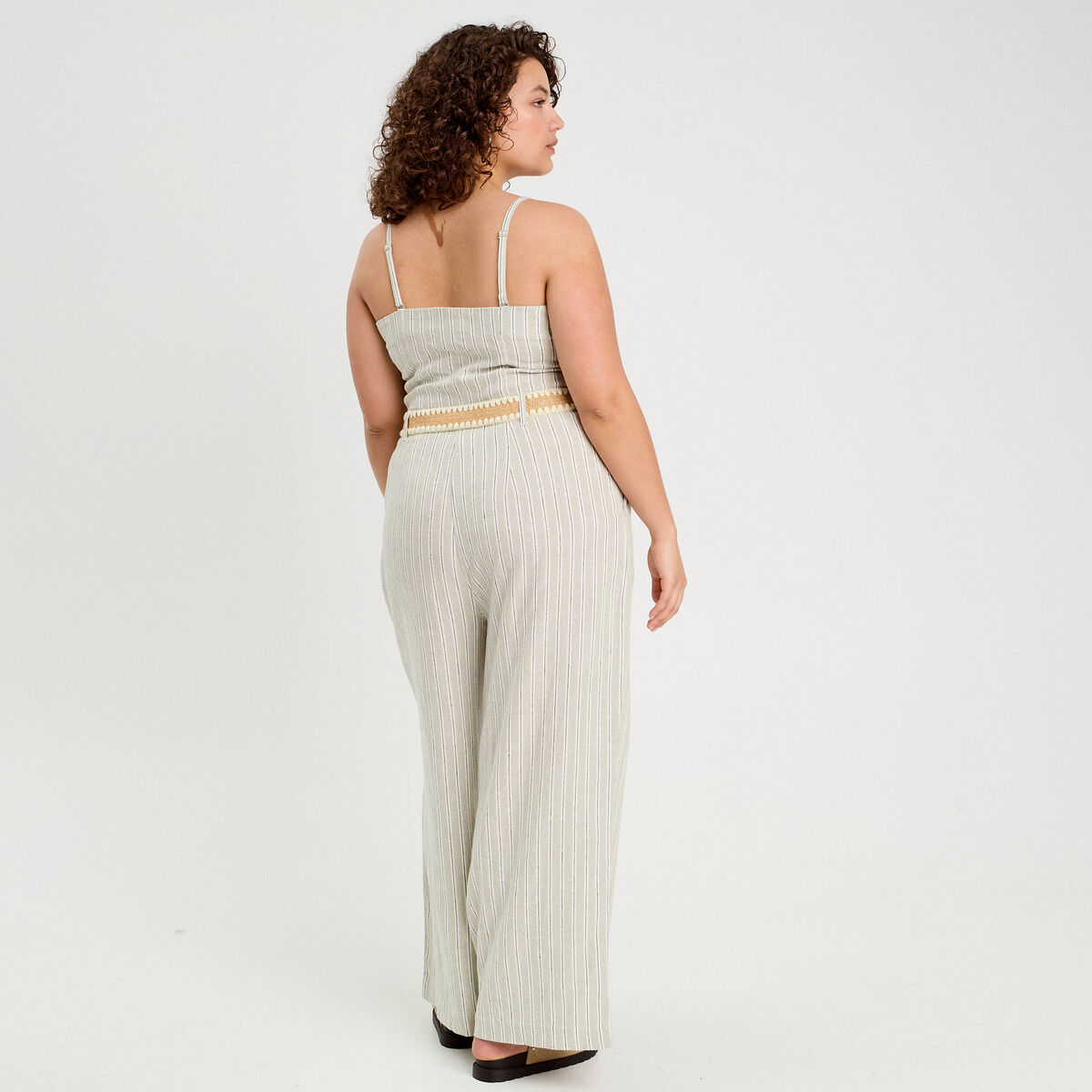 Combinaison pantalon bretelles avec lin vert femme