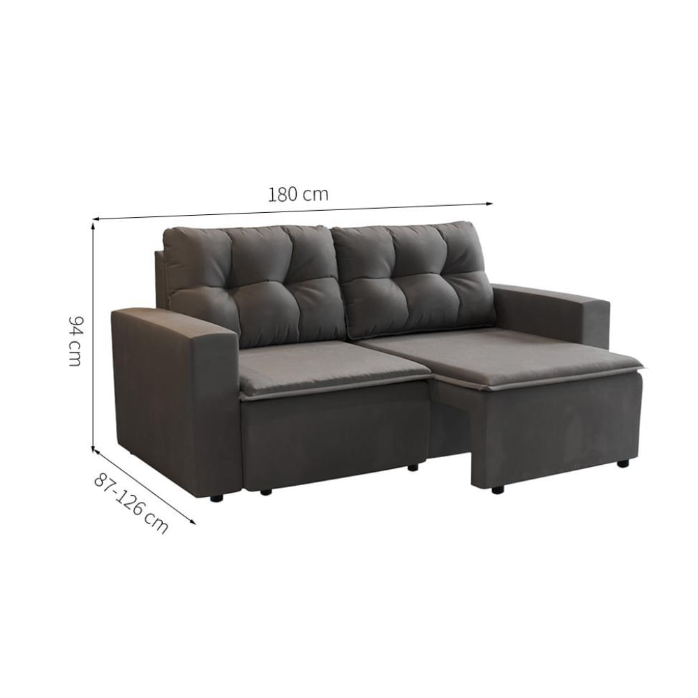 Sofá 3 Lugares Retrátil Amsterdã I Suede Grafite 180 cm