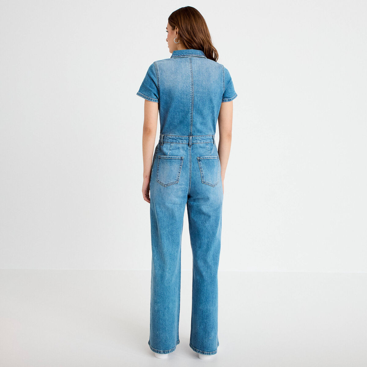 Combinaison manches courtes denim double stone femme