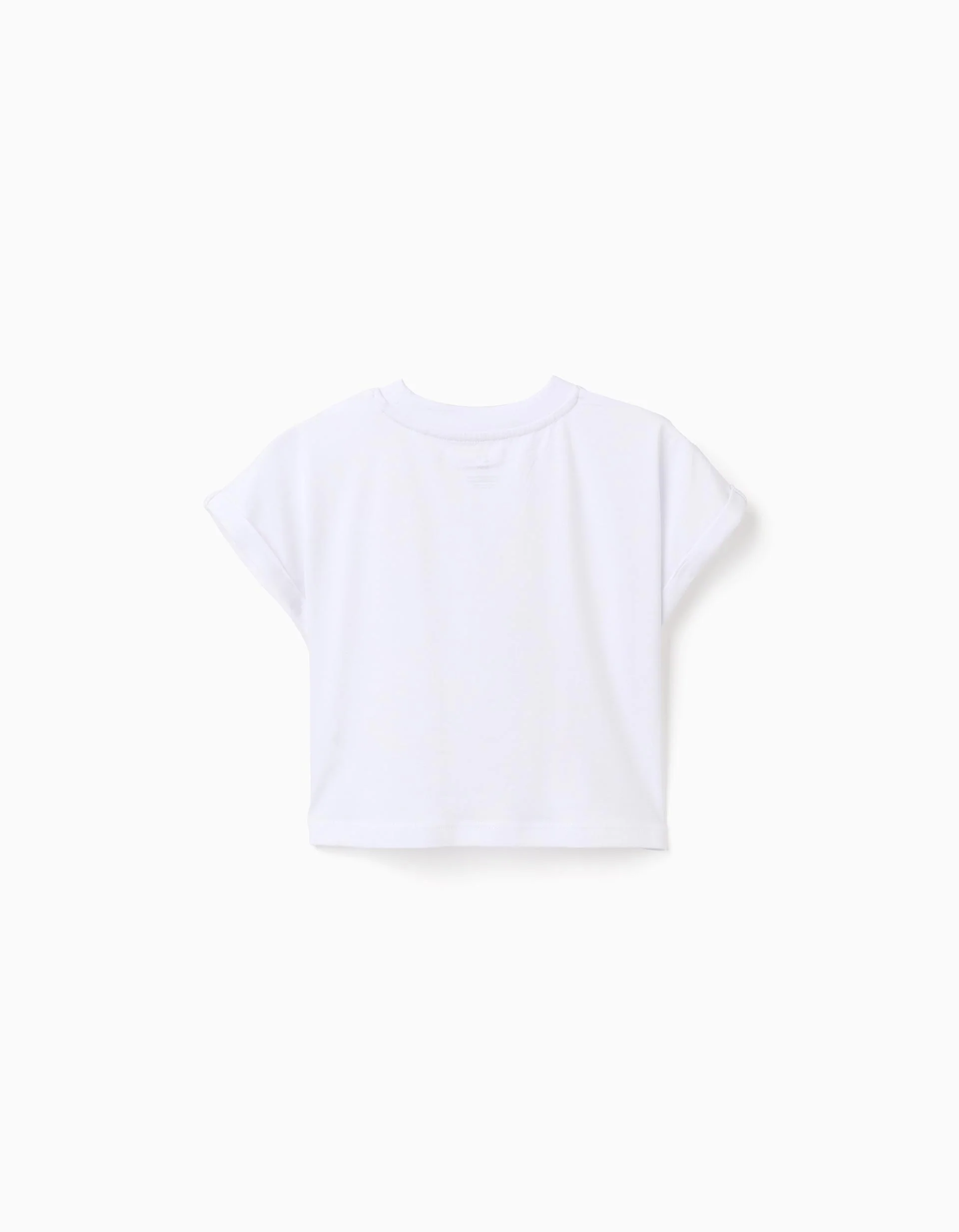 Cropped cotton T-shirt with sequinned flowers for girls, white