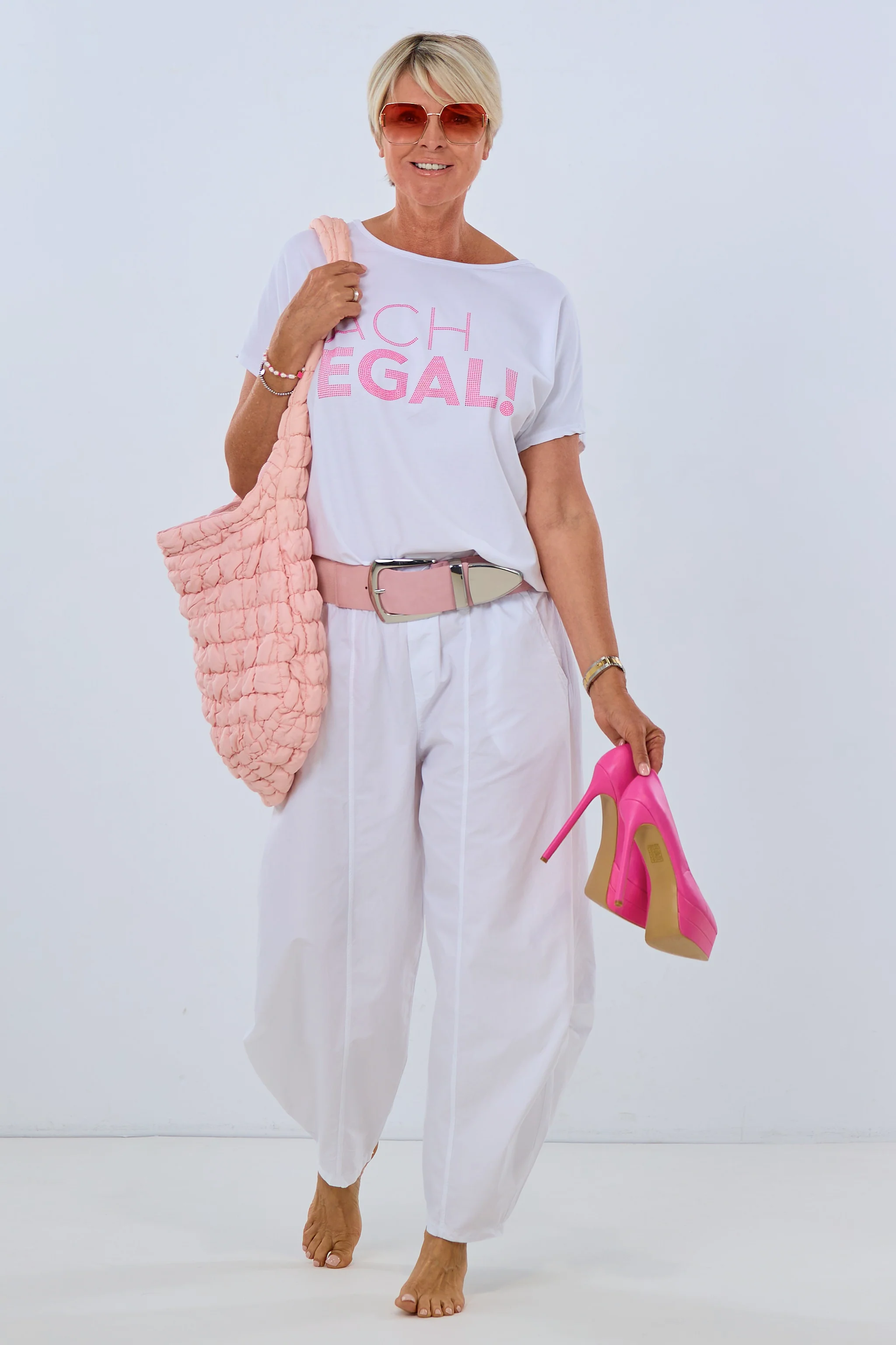 T-Shirt ach egal, weiß-pink